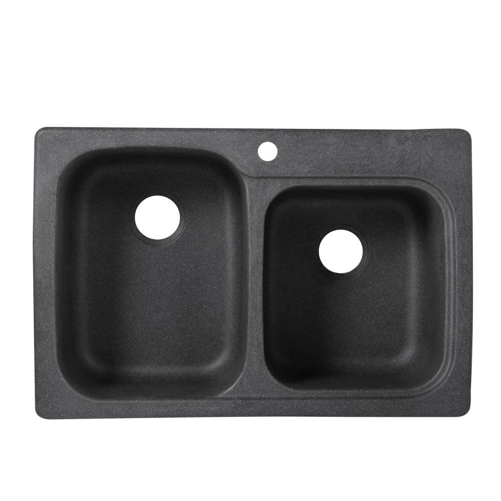 33'' Black Galaxy Solid Surface Double Bowl Drop-In Kitchen Sink
