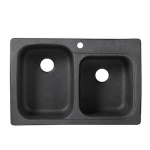 Drop-In/Undermount Solid Surface 33 in. 1-Hole 55/45 Double Bowl Kitchen Sink in Black Galaxy