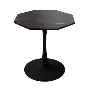 Black Octagonal Wood Outdoor Coffee Leisure Table with Marble Table Top and Metal Base