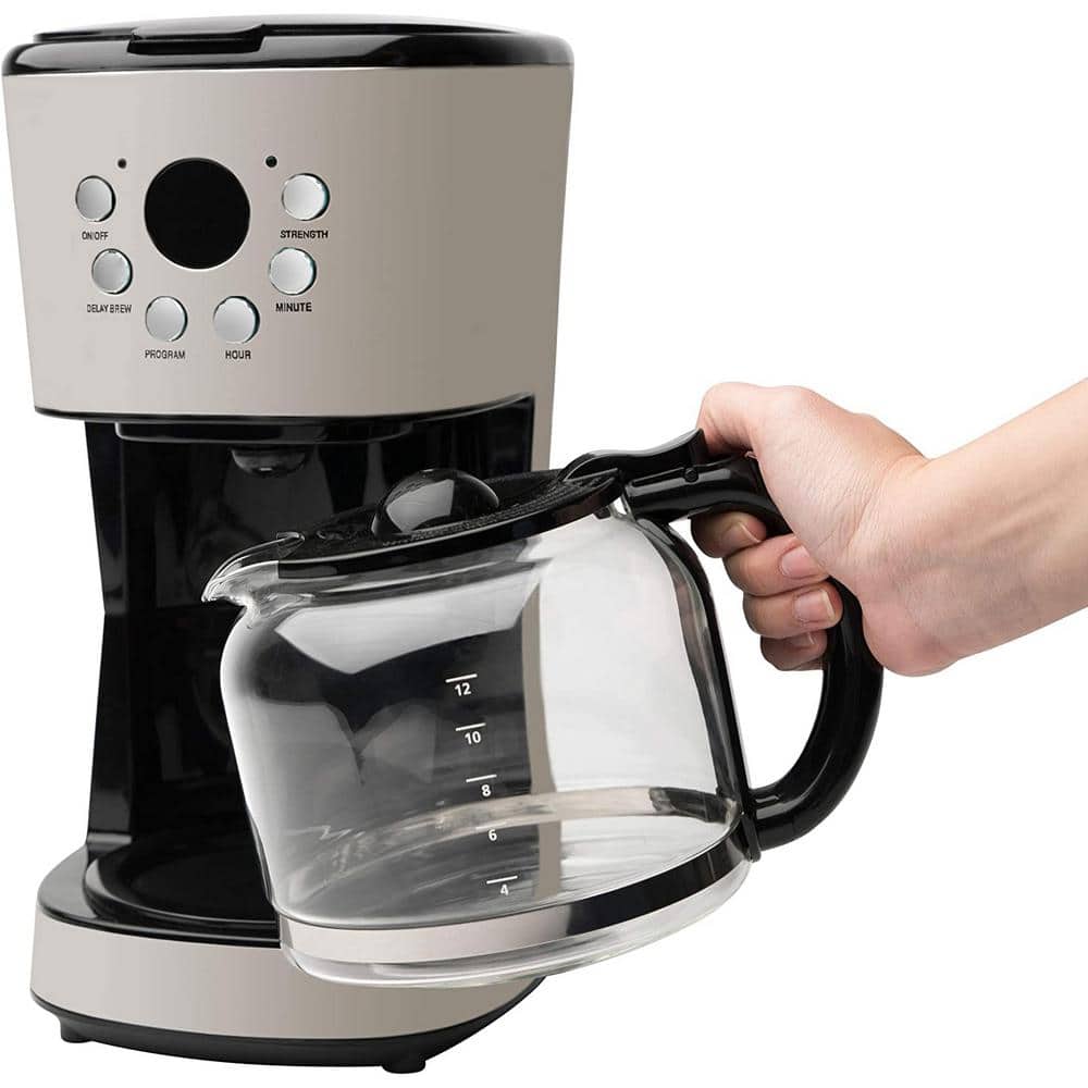 Retro Beige 12-Cup Stainless Steel Programmable Coffee Maker & Toaster Set