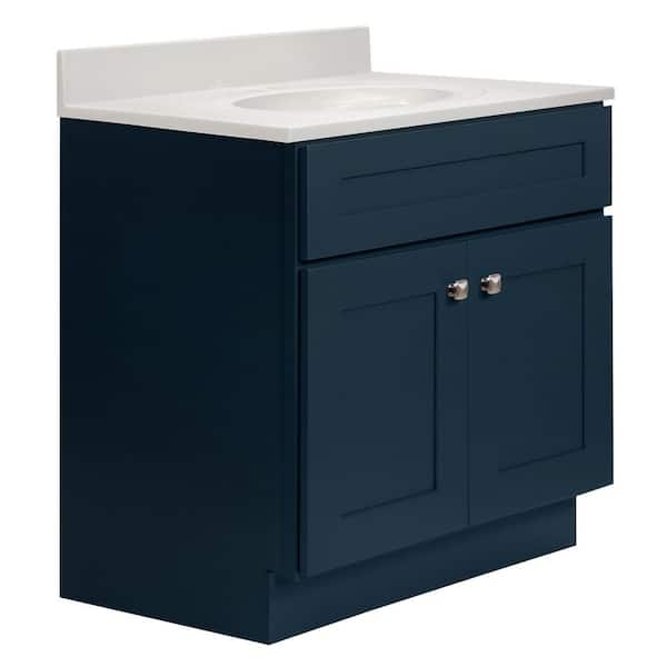 Brookings 31 in. W 1 Sink Bath Vanity in Dark Night with Ivory Swirl Cultured Marble Top Assembled