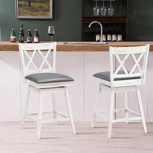 38 in. H (Set of 2) Barstools Swivel Counter Height Chairs w/Rubber Wood Legs White