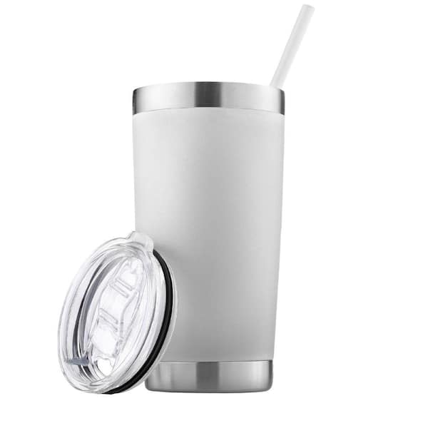 Zulay Kitchen 20 oz. Stainless Steel Insulated Tumbler with Lid and Straw - White