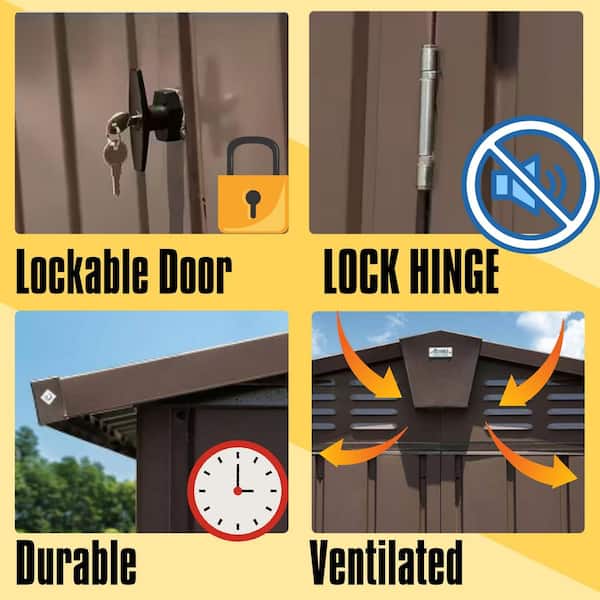 10 ft. W x 8 ft. D Outdoor Metal Shed Storage Tool House with Lockable Double Door for Backyard, Brown (80 sq. ft.)