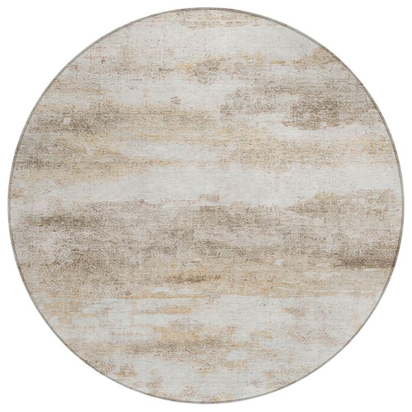 Chantille Machine Washable Indoor/Outdoor Abstract ACN2873 Khaki 8 ft. x 8 ft. Round Rug