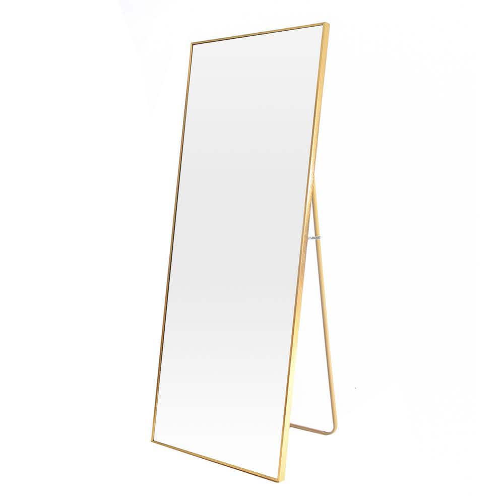Gold 32 in. W x 71 in. H Rectangle Metal Full Length Mirror with Stand, Wal