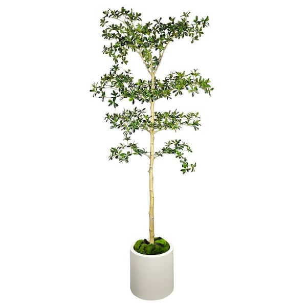 6.5 ft. Artificial Olive Shady Lady Tree in White Decor Pot, Faux Green Plant Indoor Home Decorative Planter
