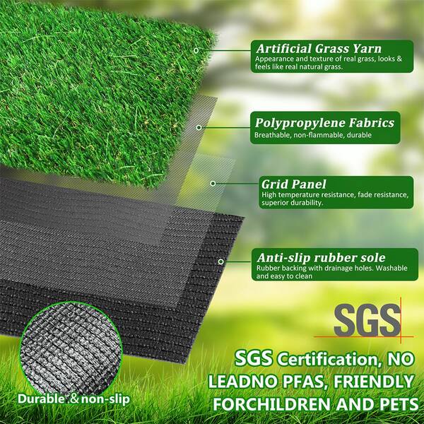 YOFE 5 ft. x 8 ft. Green Outdoor Artificial Grass Runner Rug Thick Realistic Artificial Turf Fake Grass 1.38 in. Pile Height