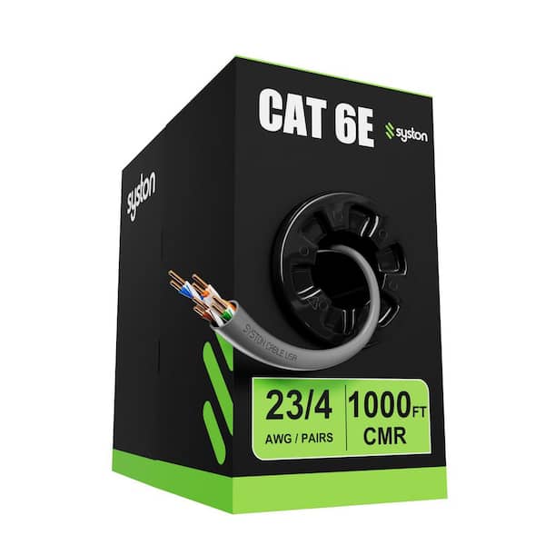 1000 ft. Gray CMR Riser Rated Cat 6e 600 MHz 23 AWG Solid Bare Copper Ethernet Network Cable-Bulk No Ends Outdoor/Indoor