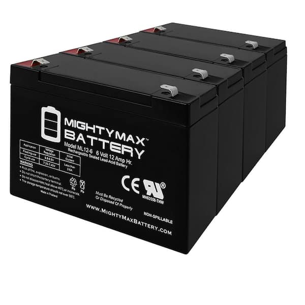 MIGHTY MAX BATTERY 6V 12AH F2 SLA Replacement Battery compatible with Power Patrol SLA0955, SLA3032 - 4 Pack