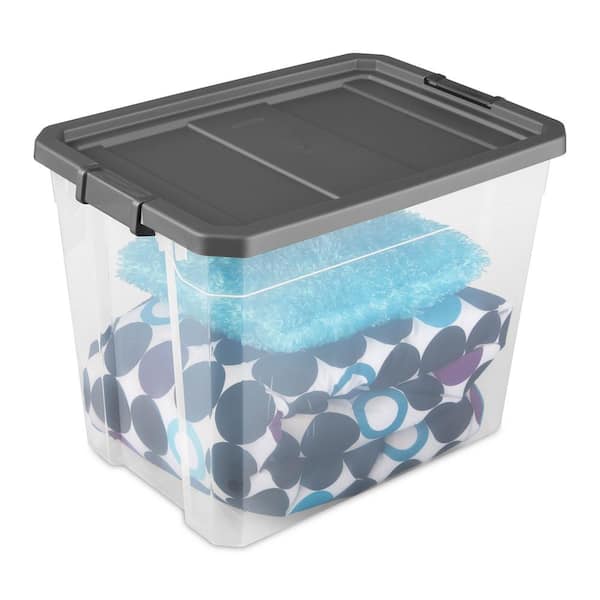 Hefty 10 Gallon Plastic Storage Bin with Latch Lid, Teal and Clear 