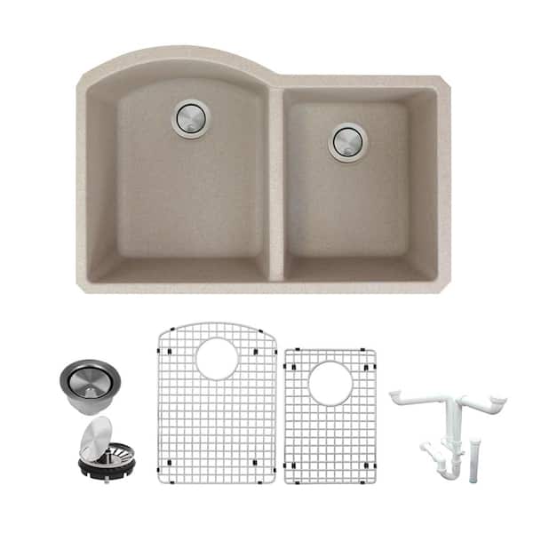 Transolid Aversa All-in-One Undermount Granite 31 in. 1-3/4 in. D-Shape Double Bowl Kitchen Sink in Cafe Latte