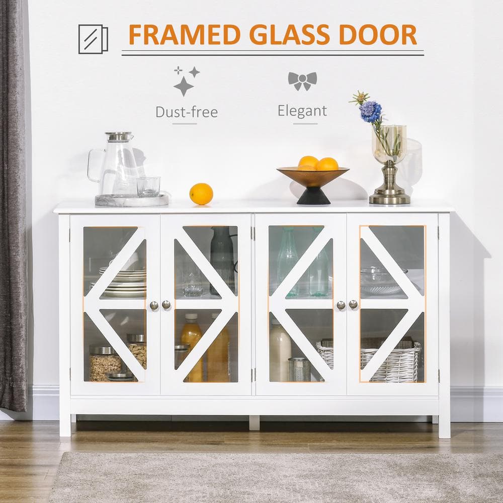 Classic White Tempered Glass Buffet Sideboard with Adjustable Shelf