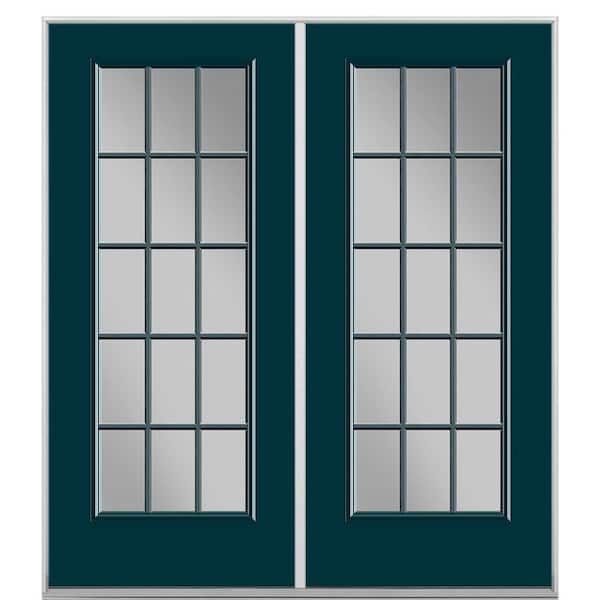 Masonite 72 in. x 80 in. Night Tide Steel Prehung Left-Hand Inswing 15-Lite Clear Glass Patio Door without Brickmold