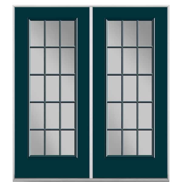 Masonite 60 in. x 80 in. Night Tide Prehung Right-Hand Inswing 15 Lite Steel Patio Door with No Brickmold in Vinyl Frame