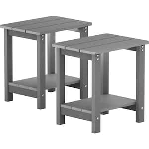 16.7 in. H Grey Square Plastic Adirondack Outdoor Double Layer Patio Side Table(2-Pack)