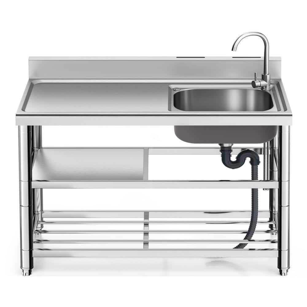 40 in. Freestanding 1-Compartment 3-tier Commercial Kitchen Sink in Stainle