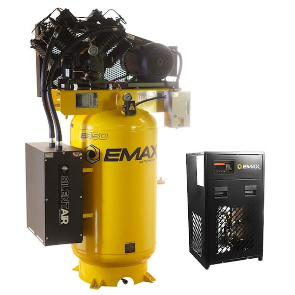 Silent Air Industrial E450 80 Gal. 175 psi Electric 10HP 38CFM 1-Ph 2-Stage Stationary Air Compressor,58CFM Dryer Bundle