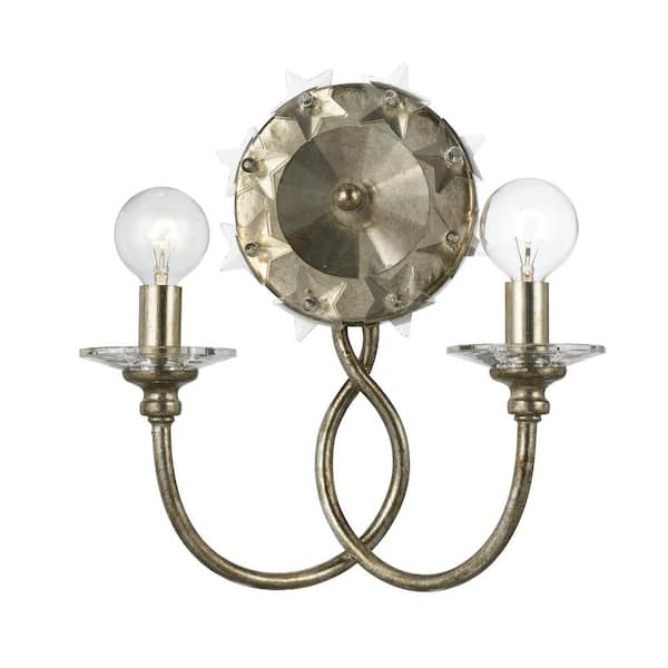 Crystorama Willow 10.5 in. 2-Light Antique Silver Wall Sconce