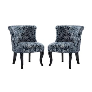 Bella Navy Comfy Side Chair with Tufted Back Set of 2