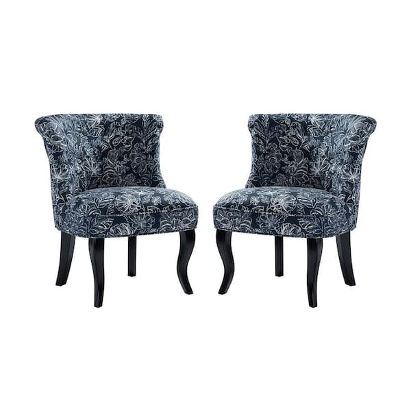 JAYDEN CREATION Bella Navy Comfy Side Chair with Tufted Back Set of 2