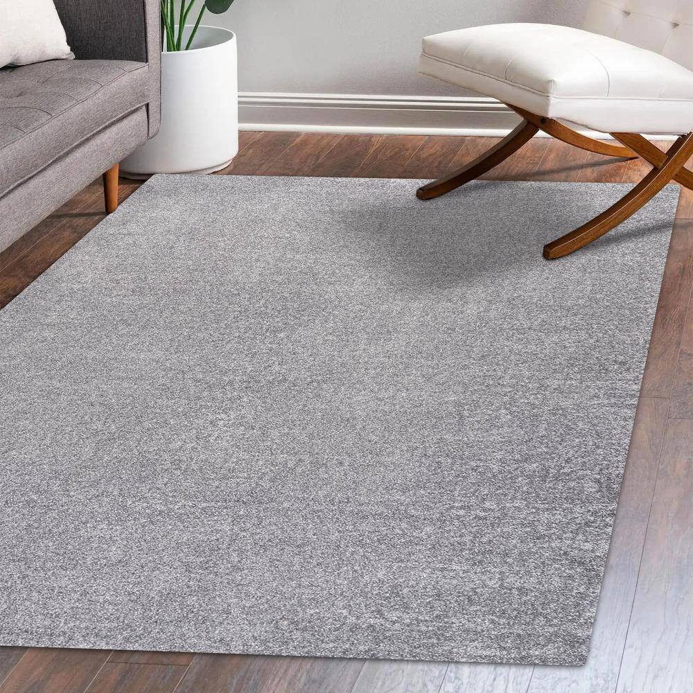 Gray Solid Synthetic 10' x 14' Reversible Area Rug