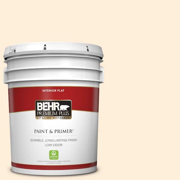 BEHR PREMIUM PLUS 5 gal. #70 Linen White Flat Low Odor Interior Paint & Primer