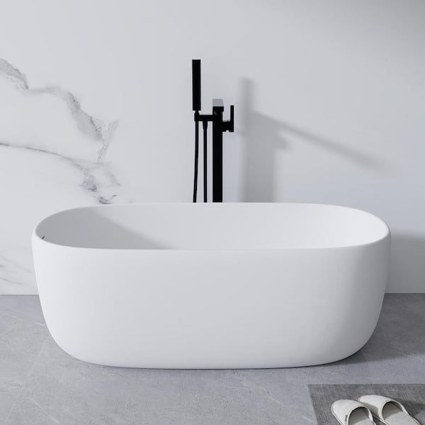 Xspracer Moray 51 in. x 25 in. Solid Surface Stone Resin Flatbottom Freestanding Double Slipper Soaking Bathtub in Matte White