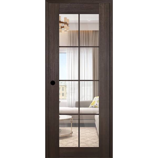 Vona 8 Lite DIY-Friendly 32 in. x 80 in. Right-Handed Clear Glass Veralinga Oak Composite Single Prehung Interior Door