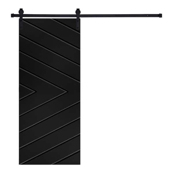 AIOPOP HOME Modern Arrowhead Designed 80 in. x 24 in. MDF Panel Black Painted Sliding Barn Door with Hardware Kit