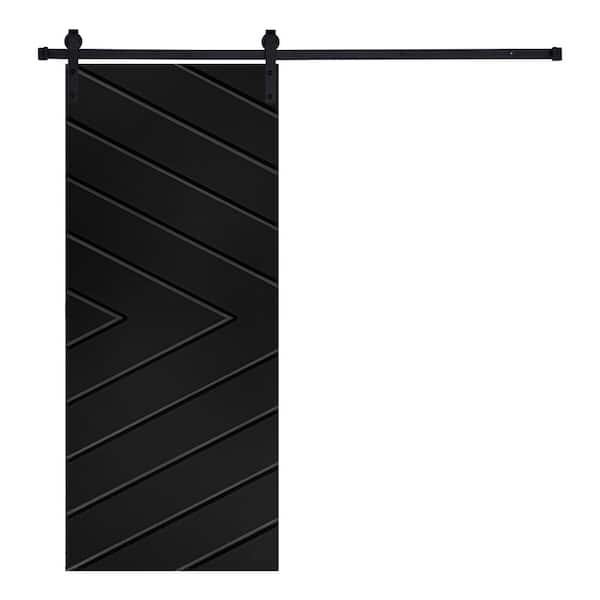 AIOPOP HOME Modern Arrowhead Designed 80 in. x 42 in. MDF Panel Black Painted Sliding Barn Door with Hardware Kit
