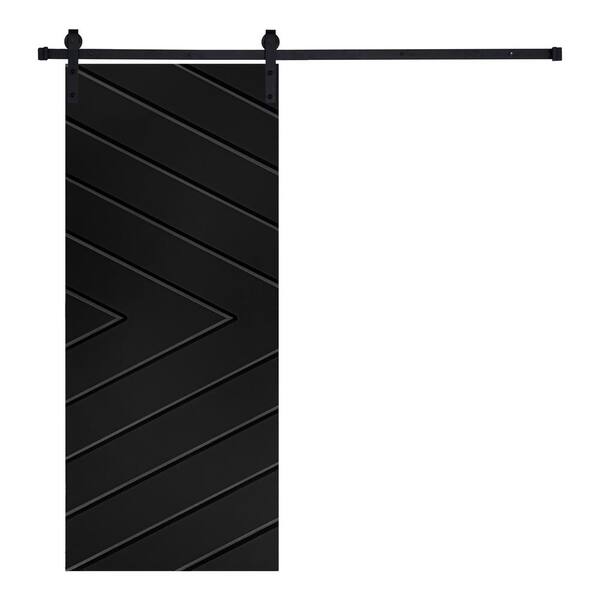 AIOPOP HOME Modern Arrowhead Designed 84 in. x 30 in. MDF Panel Black Painted Sliding Barn Door with Hardware Kit