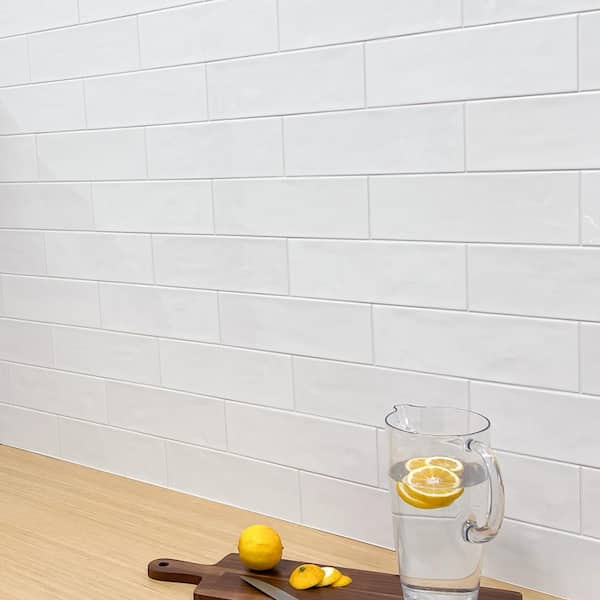 Bedouin Subway Tile 3 5/8 in. x 11 3/4 in. White Gloss Ceramic Wall Tile (9.9 sq. ft./Case)