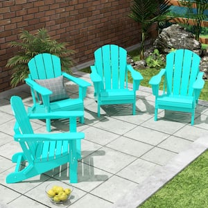 Laguna 4-Pack Fade Resistant Outdoor Patio HDPE Poly Plastic Classic Folding Adirondack Chairs in Turquoise