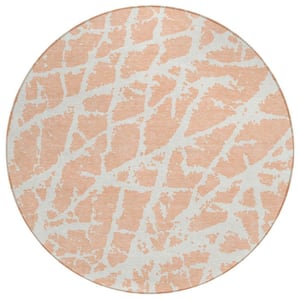 HomeRoots Ivory Blue and Gray 8 ft. Round Abstract Indoor / Outdoor ...