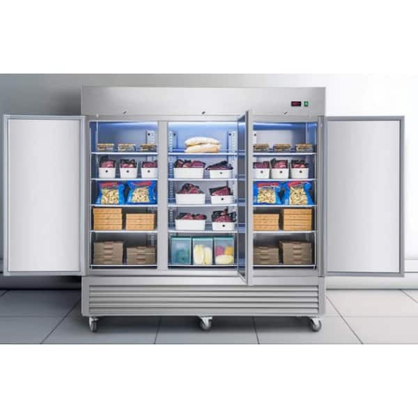 81 in. W 72 cu. ft. NSF Auto / Cycle Defrost 3-Door Commercial Upright Reach-In Freezer in Stainless Steel