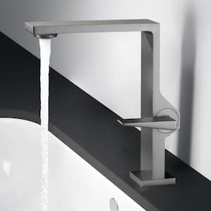 Single Handle Single Hole Low Arc Bathroom Faucet with Supply Line in Matte Gray