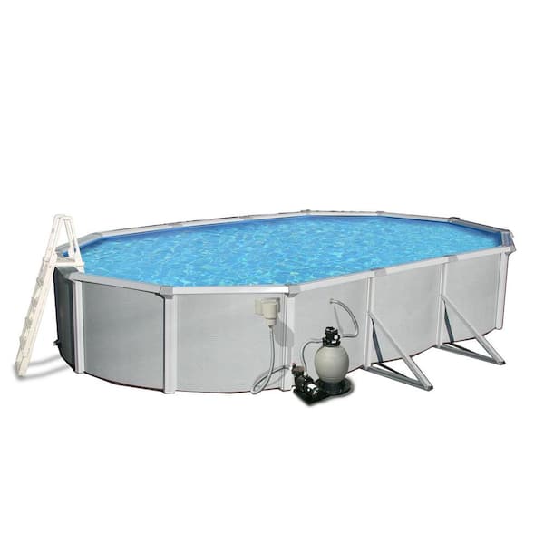 Blue Wave Samoan 12 ft. x 24 ft. Oval x 52 in. Deep Metal Wall Above Ground Pool Package with 8 in. Top Rail