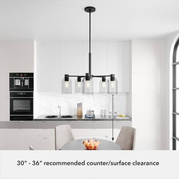 Hunter - Lochemeade 5 Light Natural Iron Chandelier with Darkened Glass Shades Kitchen Light