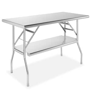 48 x 24 Inch Stainless Steel Folding Kitchen Utility Table With Shelf
