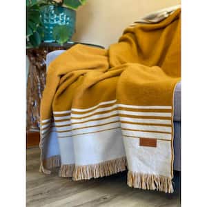 Charlie Gold and Ivory Striped Acrylic Throw Blanket