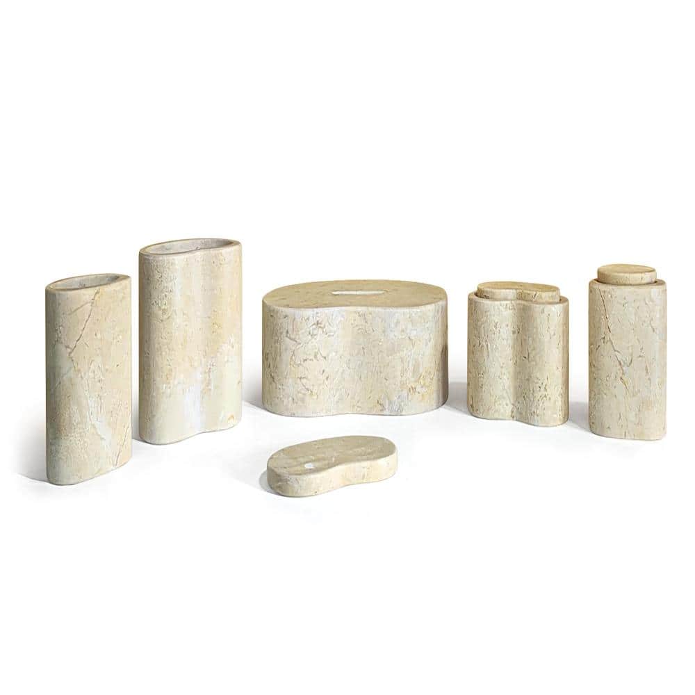 6-Piece Bath Accessory Set with Tissue Box, Soap Dish and 4 Containers in Gold Beige Natural Marble Honed Finish price history on PriceWatchPro