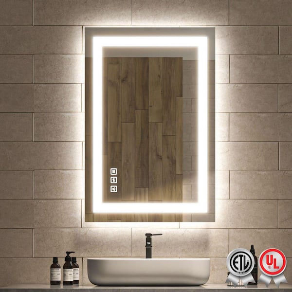 Backlit and Front Light 24 in. W x 36 in. H Rectangular Frameless Wall Bathroom Vanity Mirror