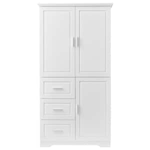 32.60 in. W x 19.60 in. D x 62.20 in. H White Linen Cabinet Storage Cabinet with Doors and Three Drawers
