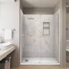 CASTICO Botticcino Beige 32 x60 x84 Solid Composite Stone Alcove Shower Combo Kit Matching Brushed Nickel Door, Niche, and Drain CSBNB3260WHBTBE