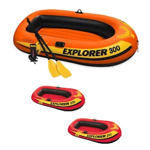 Orange and Red 3-Person Raft with Pump and Oars and 2-Person Raft Set with 2 Oars and Pump (2-Pack)