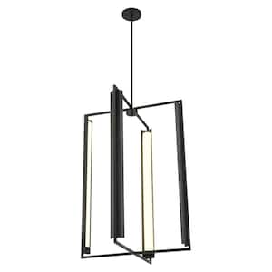 Trizay 105-Watt 4-Light Black Shaded Integrated LED Pendant Light with Etched White Glass Shades