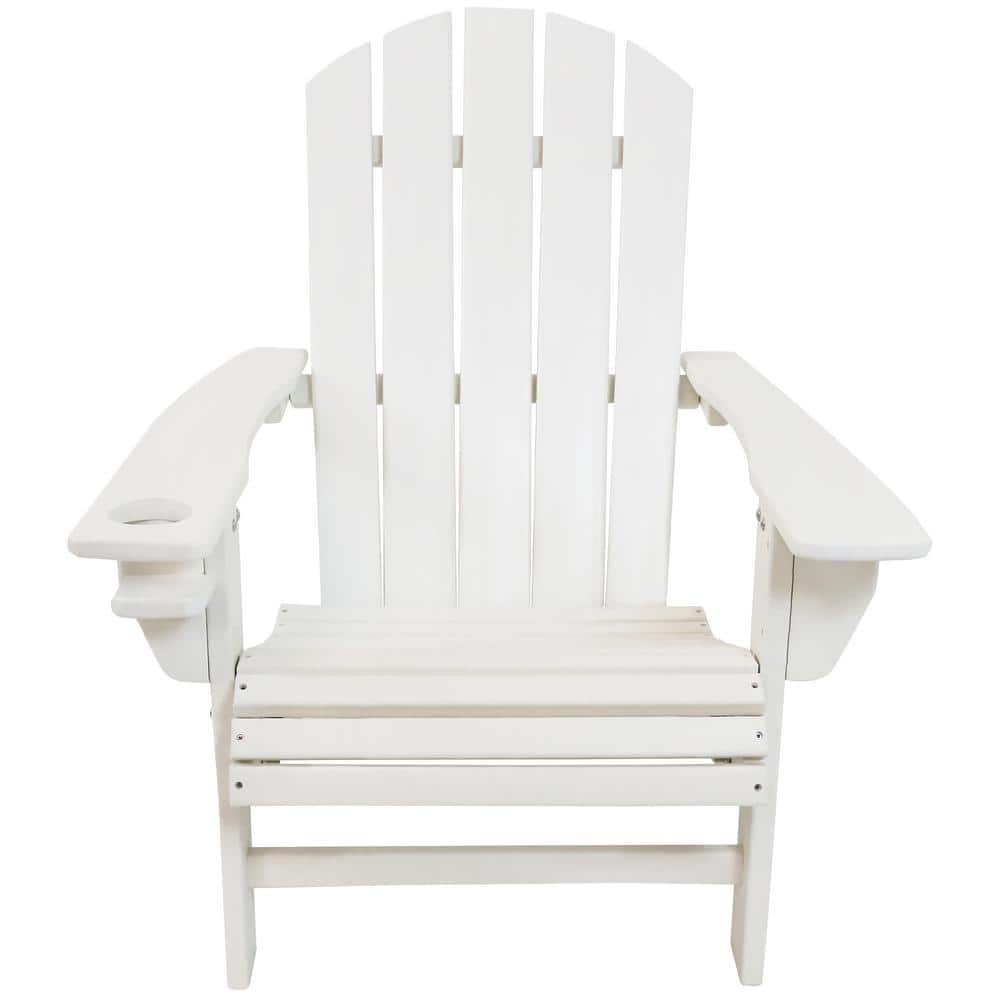 Sunnydaze Decor All Weather White Plastic Adirondack Chair With Drink   Sunnydaze Decor Plastic Adirondack Chairs Ieo 202 64 1000 