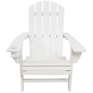 All-Weather White Plastic Adirondack Chair with Drink Holder (2-Pack)