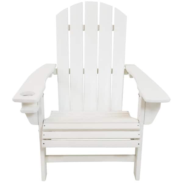 Sunnydaze Decor All-Weather White Plastic Adirondack Chair with Drink Holder (2-Pack)